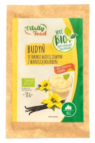 Budyń ekologiczny o smaku waniliowym z wanilią Bourbon 38g Vitally Food